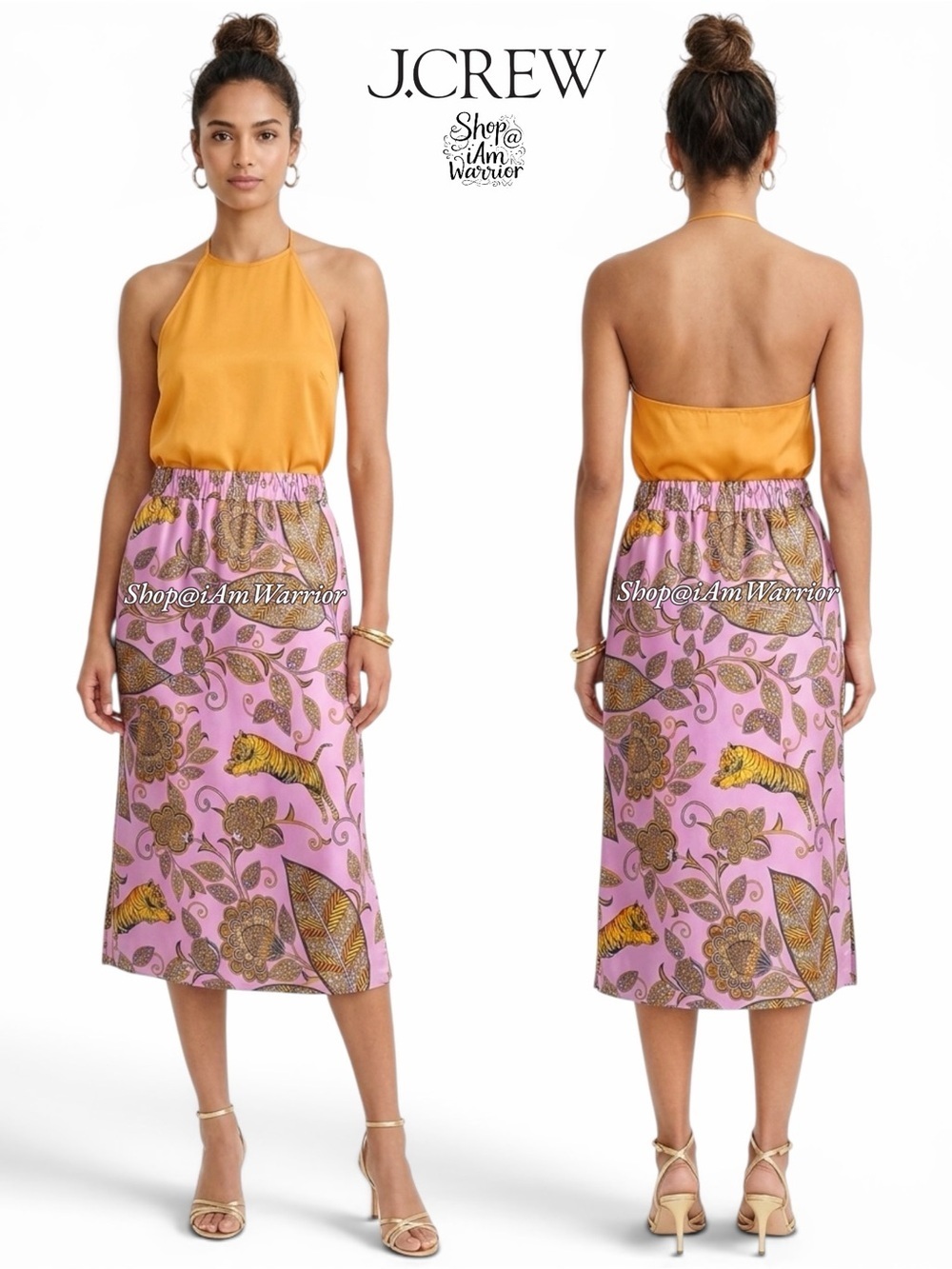 J.Crew Floral Tiger Jungle Satin Pull-On Midi Slip Skirt *shop@iamwarrior